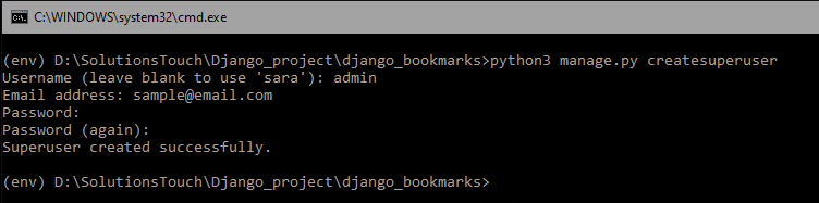 command to create super user