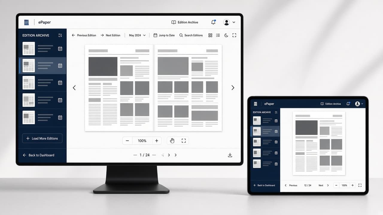 Modern ePaper digital newspaper viewer interface