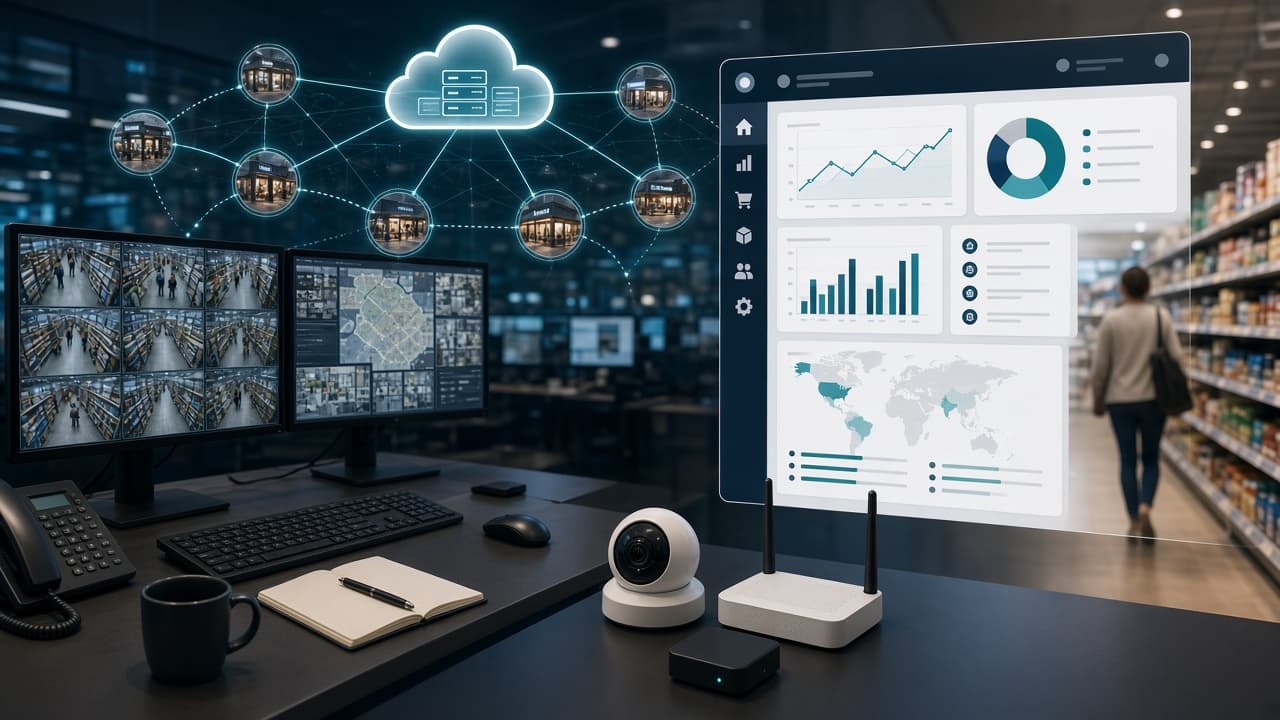 Retail CCTV network cloud ERP and management dashboard integration