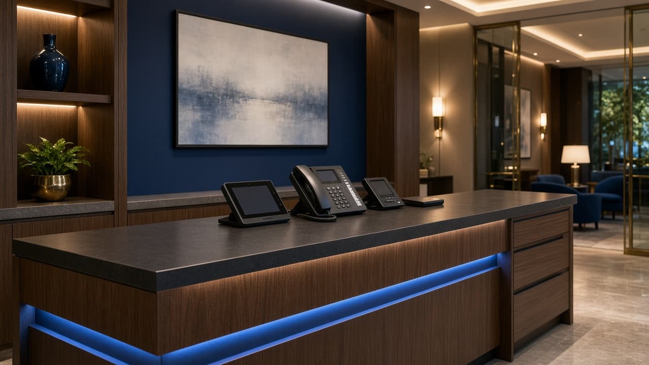 Hotel and travel office reception telecom and intercom systems