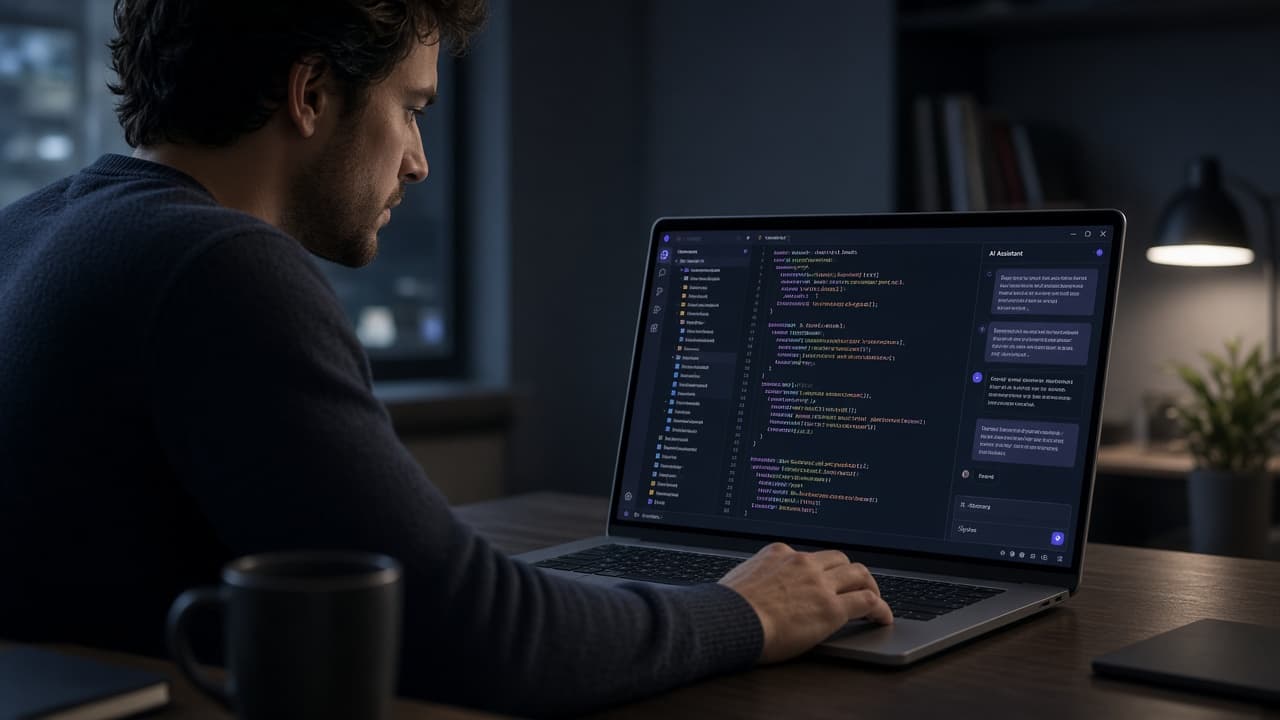 Developer using AI coding assistant while building software